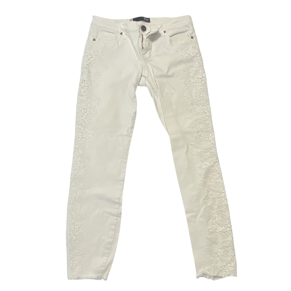 Kut from the Kloth Connie White Lace Embroidered Ankle Skinny Jeans Size 2
